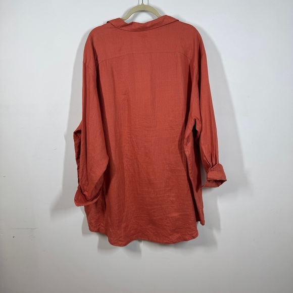 Maggie T Women's Rust Orange 100% Linen Lagenlook Tunic V-Neck Blouse Size 20 - Picture 10 of 12